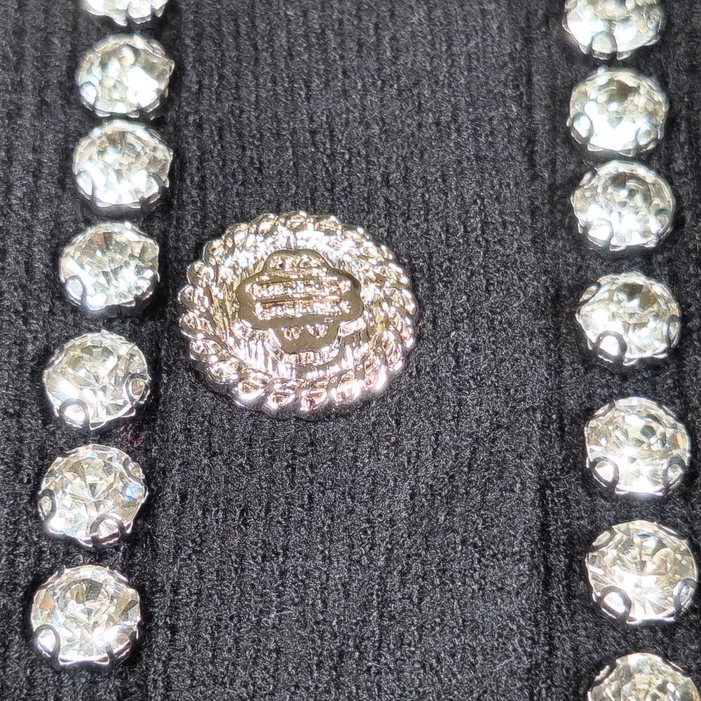 LIV Milano Embellished Diamond Cardigan Sweater Black Button-Down Ribbed Knit - Picture 8 of 9